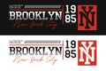 Brooklyn, NYC athletic typography for t-shirt design. Set of New York t shirt print for sportswear. Athletic apparel. Vector